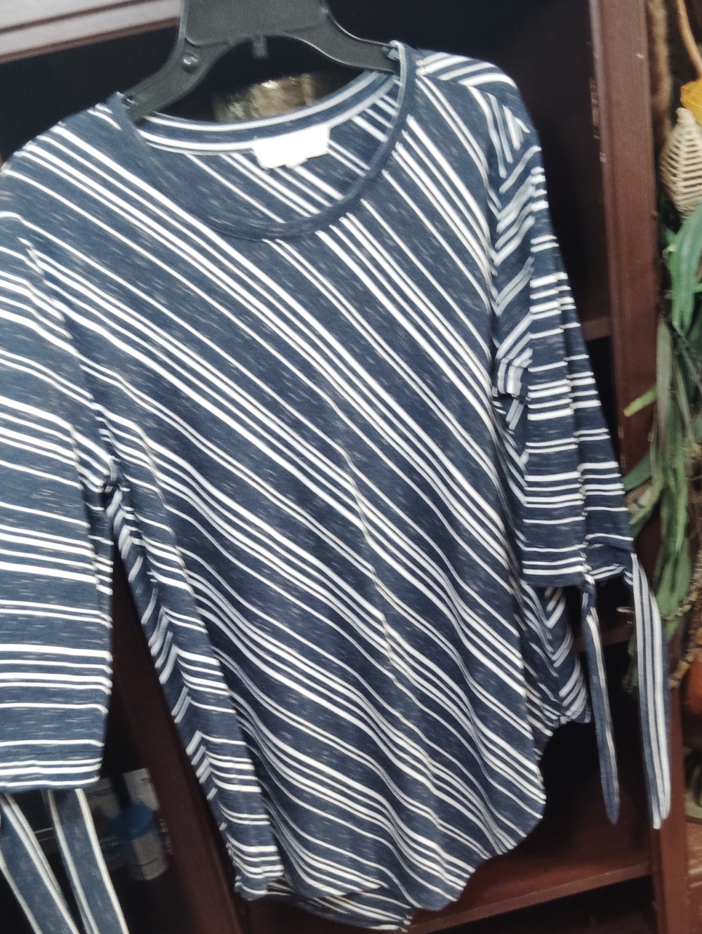 Vince Camuto Navy and White Striped Long Sleeve Tee